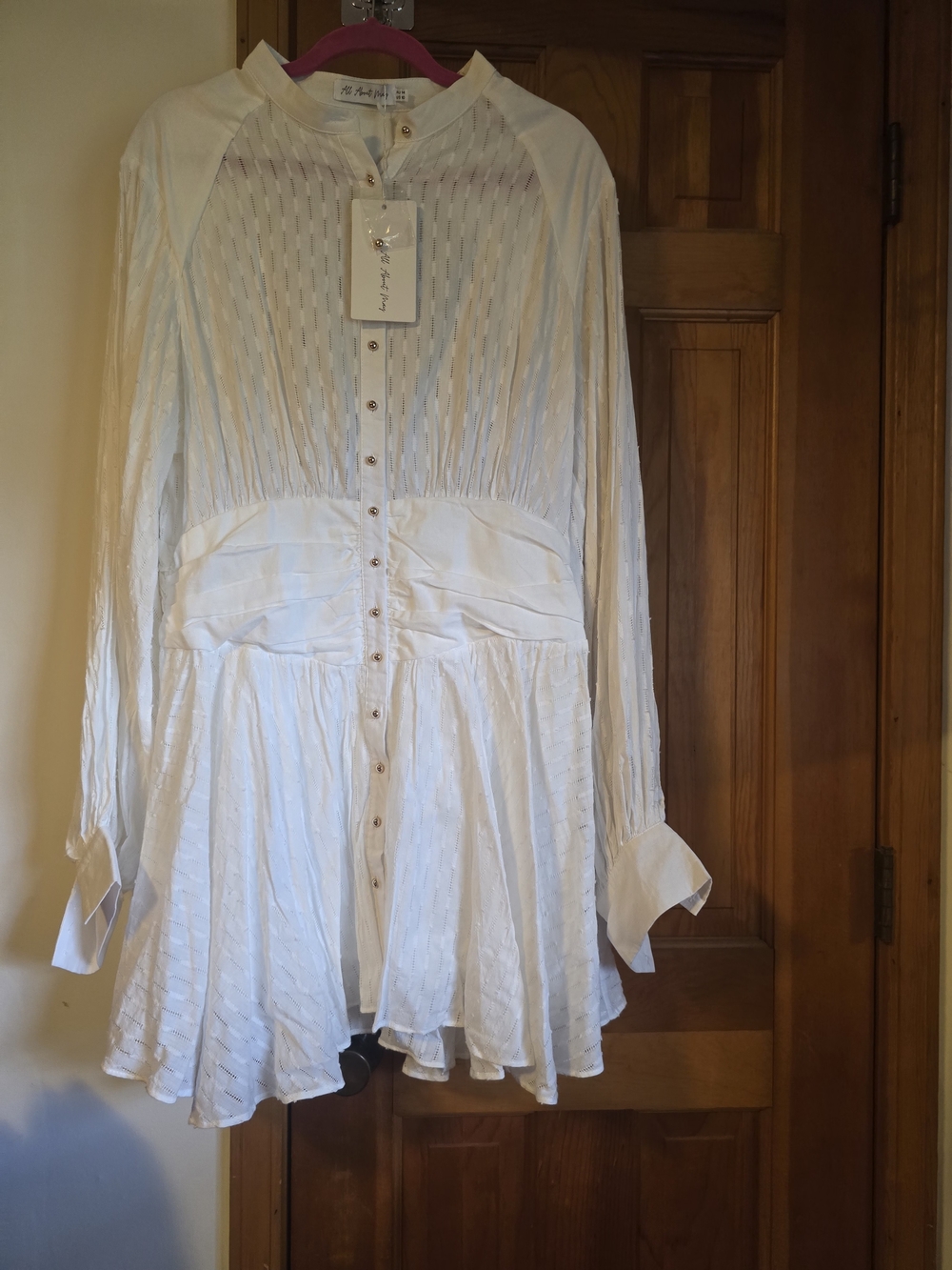 All About May NWT White Textured Button-Front Tunic Dress - Picture 4 of 16